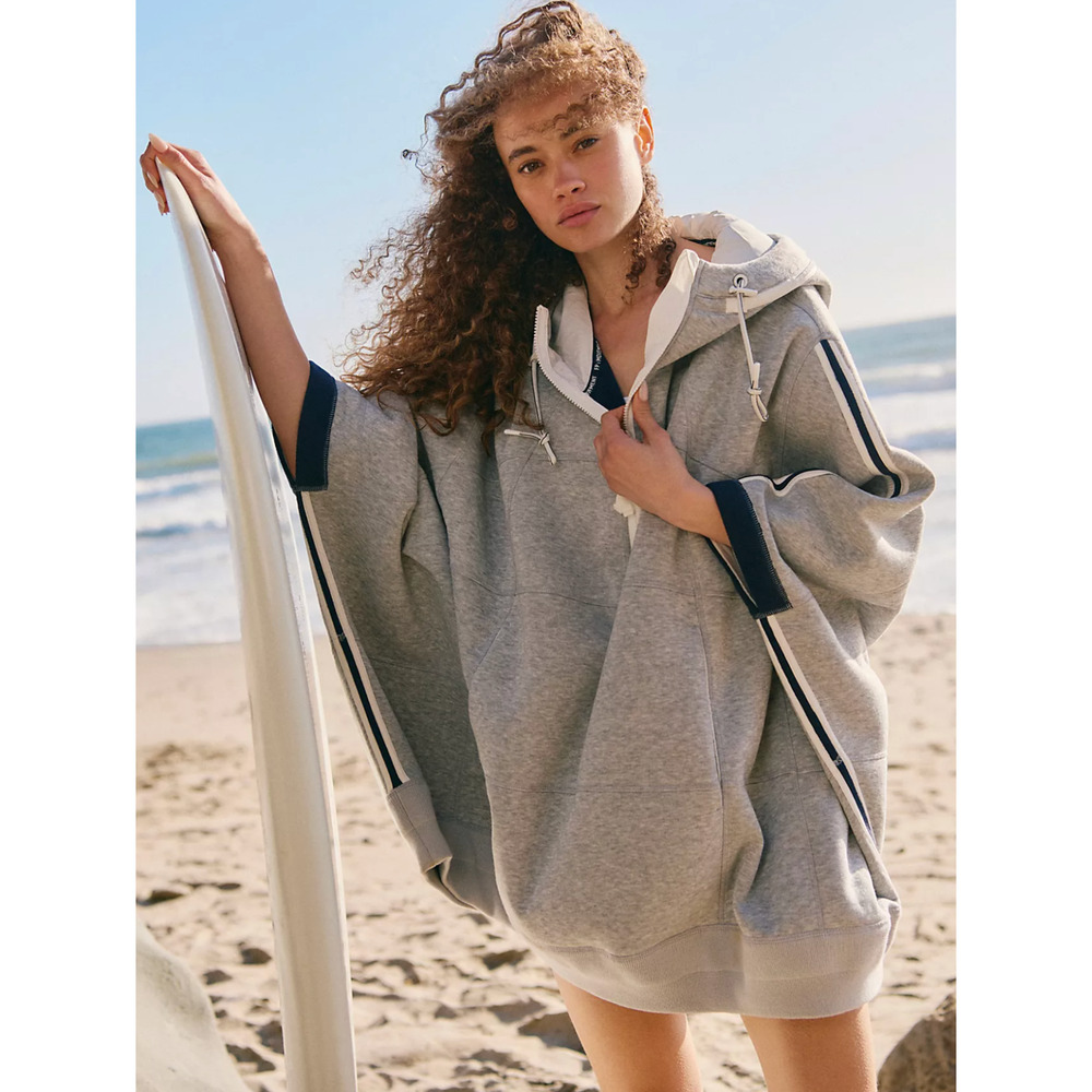 NEW FREE PEOPLE FP MOVEMENT HEATHER GRAY SALT AIR COCOON HOODIE SWEATSHIRT M/L